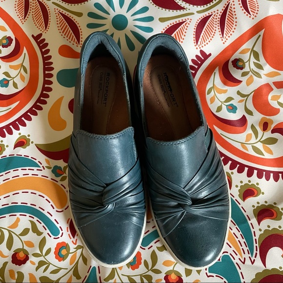 Rockport Willa Bow Ruched Teal Leather Slip On 7.5 - Picture 3 of 10